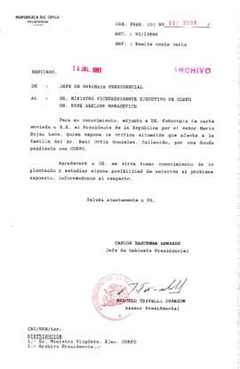 [Oficio Gab. Pres. Ord. N° 3508 de Jefe de Gabinete Presidencial, remite copia de carta que se indica]