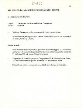 [Estado de avance de promesas de gira de 1990 - Gira de S.E Presidente de la República Don Patricio Aylwin Azocar a la VII Región del Maule].