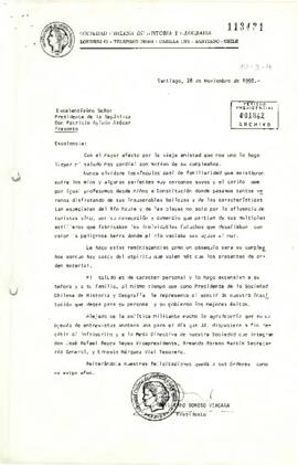 [ Carta de solicitud de entrevista con la Sociedad Chilena de Historia y Geografía].