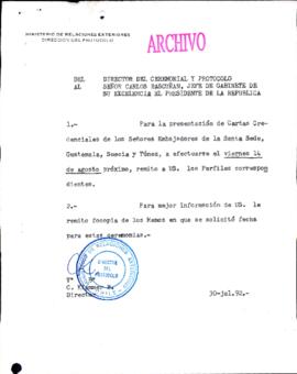 [Director de Ceremonial y Protocolo, informa en relación a presentación de cartas credenciales]