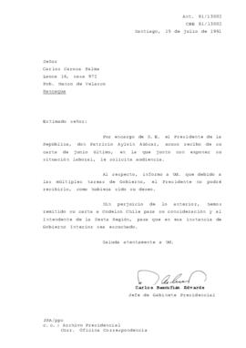 Carta remitida a Codelco Chile para su consideración y al Intendente de la Sexta Región
