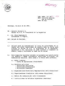 [Oficio del Asesore Presidencial dirigido al Intendente de la II Región, Sr. Blas Espinoza, refer...