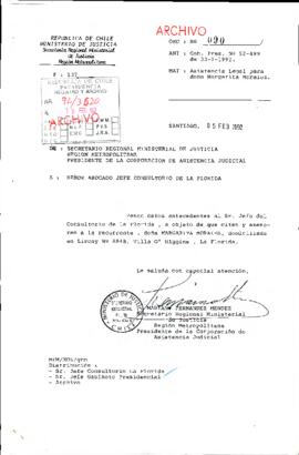 [Carta del Secretario Regional Ministerial de Justicia dirigida al Abogado Jefe del Consultorio de La Florida, referente a asistencia legal]