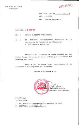 [Se remite fotocopia de correspondencia a Ministro Vicepresidente Ejecutivo CORFO]
