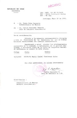 [Oficio Ord. N° 2629 de Jefe de Gabinete Presidencial, remite copia de carta]