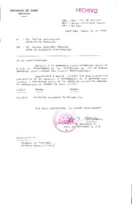 [Oficio  Gab. Pres. Ord. N° 1129 de Jefe de Gabinete Presidencial, remite copia de carta que se indica]