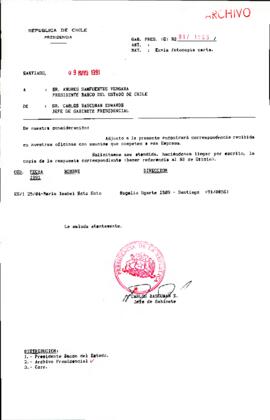 [Se remite fotocopia correspondencia a Presidente Banco del Estado]