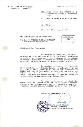 [Correspondencia del General Director de Carabineros de Chile al Presidente Patricio Aylwin]