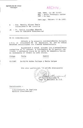 [Oficio  Gab. Pres. Ord. N° 0651  de Jefe de Gabinete Presidencial, remite copia de carta que se indica]