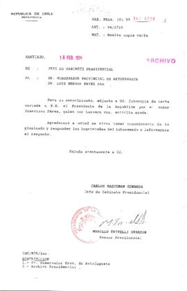 [Oficio Ord. N° 726 de Jefe de Gabinete Presidencial, remite copia de carta que se indica]