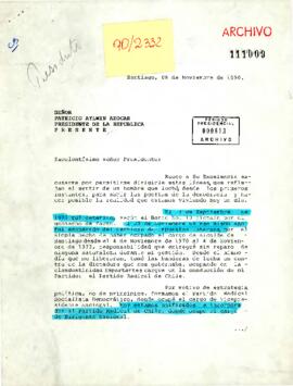 Carta enviada al Presidente Patricio Aylwin por Ignacio Lagno Castillo, exalcalde de Santiago