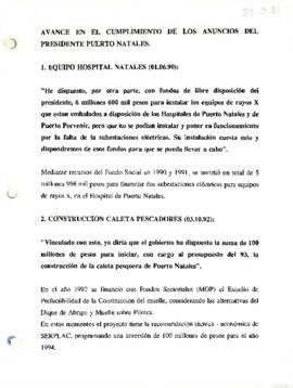 Avance en el cumplimiento de los anuncios del presidente hacia la ciudad de Puertos Natales