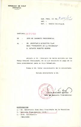 [Carta del Jefe de Gabinete Presidencial al Secretario Ejecutivo del Plan Beca "Presidente de la República"]