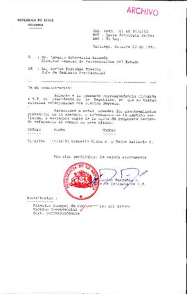 [Oficio del Jefe de Gabinete Presidencial dirigido al Director General de Ferrocarriles del Estado]