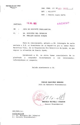 [Oficio Gab. Pres. Ord. N° 3602 de  Jefe de Gabinete Presidencial, remite copia de carta que se indica]