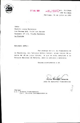 [Correspondencia de Rodolfo Lorca Marmolejo al Presidente Patricio Aylwin Azócar]