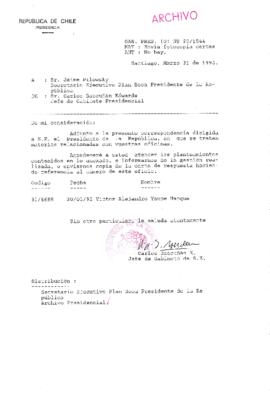 [Oficio Gab. Pres. Ord. N° 1544 de Jefe de Gabinete Presidencial, remite copia de carta que se indica]