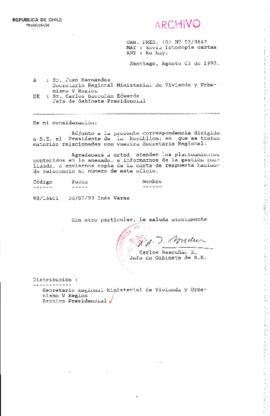 [Oficio Gab. Pres. Ord. N° 3867 de  Jefe de Gabinete Presidencial, remite copia de carta que se indica]