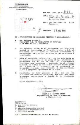 [Carta del Subsecretario de Desarrollo Regional y Administrativo dirigida a la Presidenta de Comerciantes de Tocopilla]