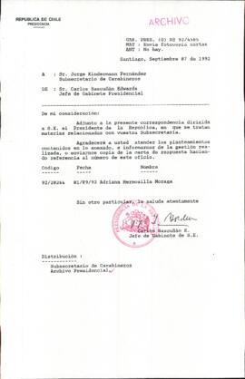 [Carta del Jefe de Gabinete de la Presidencia a Subsecretario de Carabineros]