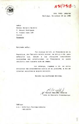 [Carta de Presidencia, dirigida a don Rafael Navarro]