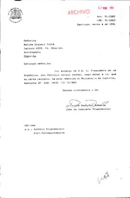 [Carta de respuesta de Jefe de Gabinete a la Sra. María Orquera]