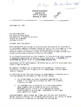 Carta del sr. Ignacio Huidobro dirigida al Excelentísimo Señor Don Patricio Aylwin Azócar Presidente de la Republica de Chile