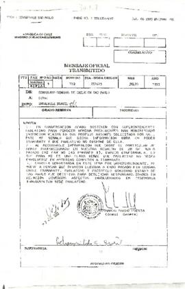 Mensaje Oficial Transmitido - De Consulado General de Chile en Sao Paulo A DIPRO - Fax N°152