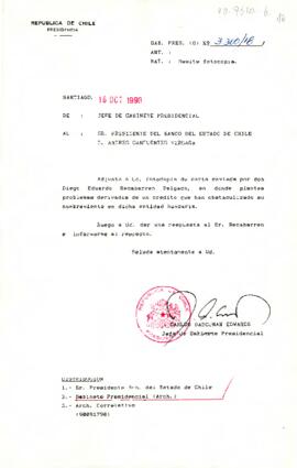 [Carta del Jefe de Gabinete Presidencial a Presidente del Banco del Estado de Chile, Andrés Sanfuentes]