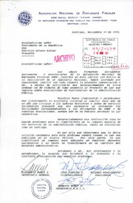[Carta de la ANEF dirigida al Presidente Patricio Aylwin, mediante la cual solicita ordenar la tr...