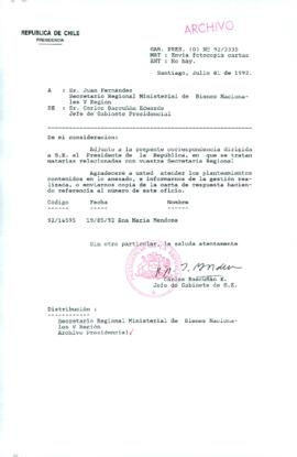 [Carta del Jefe de Gabinete de la Presidencia a SEREMI de Bienes Nacionales V Región]