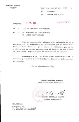[Oficio Gab. Pres. Ord. N° 3737 de  Jefe de Gabinete Presidencial, remite copia de carta que se indica]