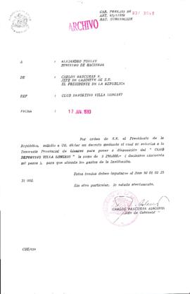 [Oficio  Gab. Pres. Ord. N° 3048 de  Jefe de Gabinete Presidencial, subvención]