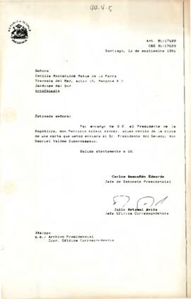 Carta del Sr. Carlos Bascuñán Edwards, Jefe de Gabinete, y del sr. Julio Retamal Avila, Jefe Of. ...