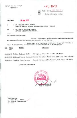 [Se adjunta correspondencia a Gerente General ENACAR]