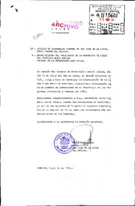 Consejo de Desarrollo Comunal CODECO, acordo solicitarle  tenga a bien no autorizar la Construcción de la Linea 5 del Metro de Santiago