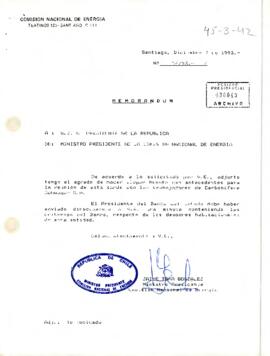 Memorándum Nº51/93 a S.E. El Presidente de la República de parte del Ministro Presidente de la Comisión Nacional de Energía