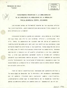 Cuestionario presentado a la consideración de su Excelencia el Presidente de la República por el Diario El Tiempo, de Bogotá