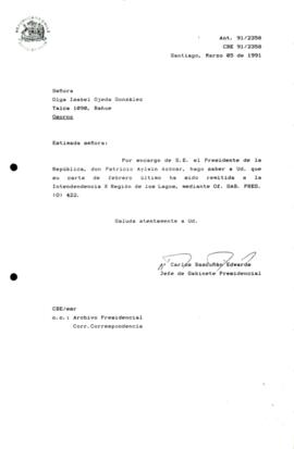 Carta remitida a la Intendencia de la X Región de Los Lagos