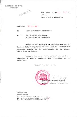 [Se remite carta de Diputado Rodolfo Seguel a Ministro de Minería]