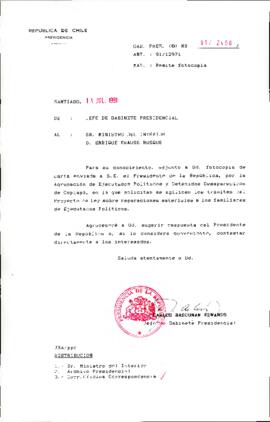 [Remite copia de carta enviada por Agrupación de Ejecutados Políticos y D. Desaparecidos de Copiapó]