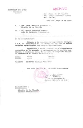 [Oficio Ord. N° 2596 de Jefe de Gabinete Presidencial, remite copia de carta]