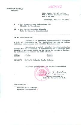 [Oficio Ord. N° 2988 de Jefe de Gabinete Presidencial, remite copia de carta]