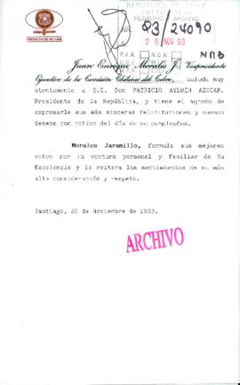 [Saludo del Vicepresidente Ejecutivo de la Comisión Chilena del Cobre dirigido al Presidente Patricio Aylwin]