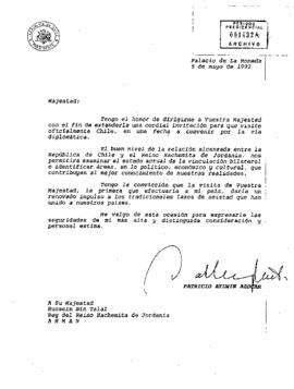 [Carta del Presidente Aylwin al Rey del Reino Hachemita de Jordania, con invitación para visitar Chile].