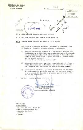 Minuta Nº E 284 Del Jefe de Gabinete Subsecretario del Interior, sr. Héctor Muñoz Montecinos, dirigida al Jefe de Gabinete Subsecretario del Interior
