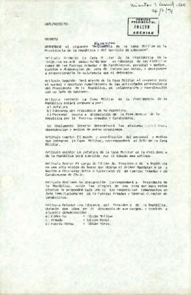 Anteproyecto de decreto que aprueba el Reglamento de la Casa Militar de la Presidencia de la República y del Servicio de Edecanes