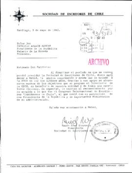 [Carta de agradecimientos del Presidente de la Sociedad de Escritores de Chile al finalizar su período]
