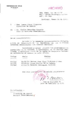 [Oficio Gab. Pres. Ord. N° 0036 de Jefe de Gabinete Presidencial, remite copia de carta que se indica]