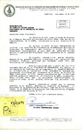 [Carta de Director de la Federación Nacional Sindicatos de Trabajadores de Petroleo y Afines de Chile dirigida al Presidente Patricio Aylwin]